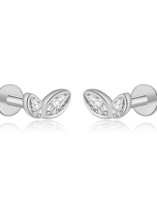 Platinum [Leaf] 925 Sterling Silver Cubic Zirconia Flower Dainty Stud Earring